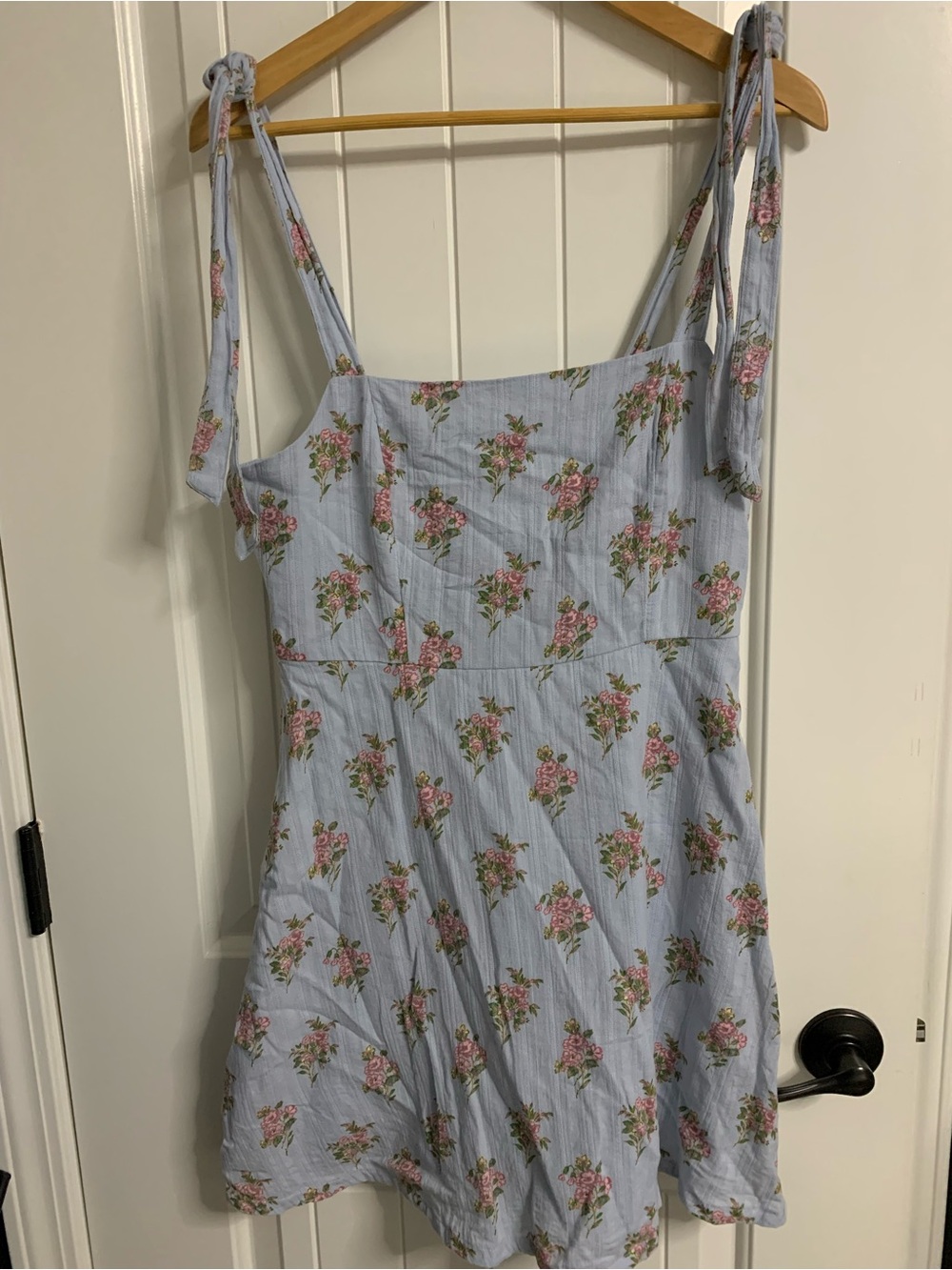 American Eagle Outfitters Light Blue Floral Tie-Strap Mini Dress
